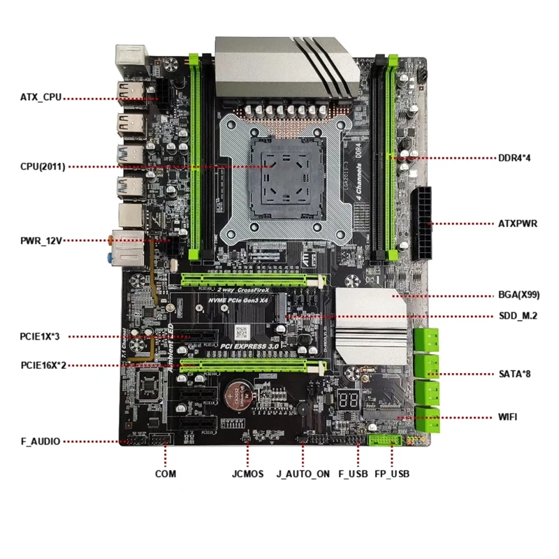 

X99 Motherboard DDR4 M.2 4 Channel Stable for I7 E5-V3 E5-V4 64G Ram N D7S8 VDX99