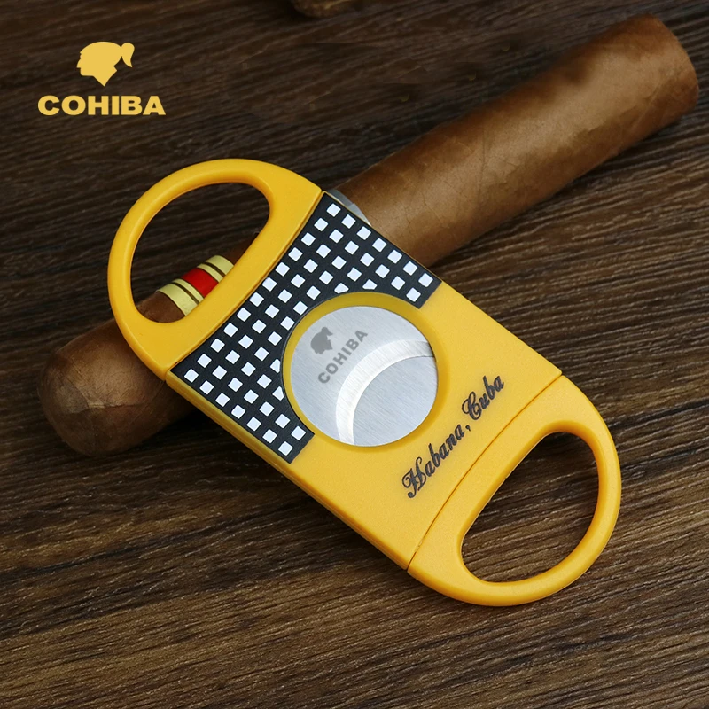 COHIBA-cortador de cigarrillos de plástico con hoja de acero inoxidable, herramienta de corte de acero inoxidable con forma de V, utensilio de corte de cigarrillos, accesorios de corte de bolsillo