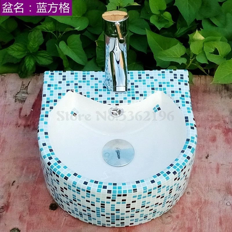 Taiwan Basin One Small Balcony Wash Basin Small Family Ceramic Floor-to-ceiling Wash Basin Bathroom Corner Hanging Basin