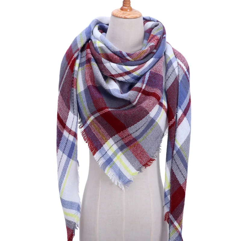 Вязанный весенний зимний женский шарф, клетчатый теплый кашемировый шарф, шали, роскошная брендовая бандана, женская накидка - Цвет: 21