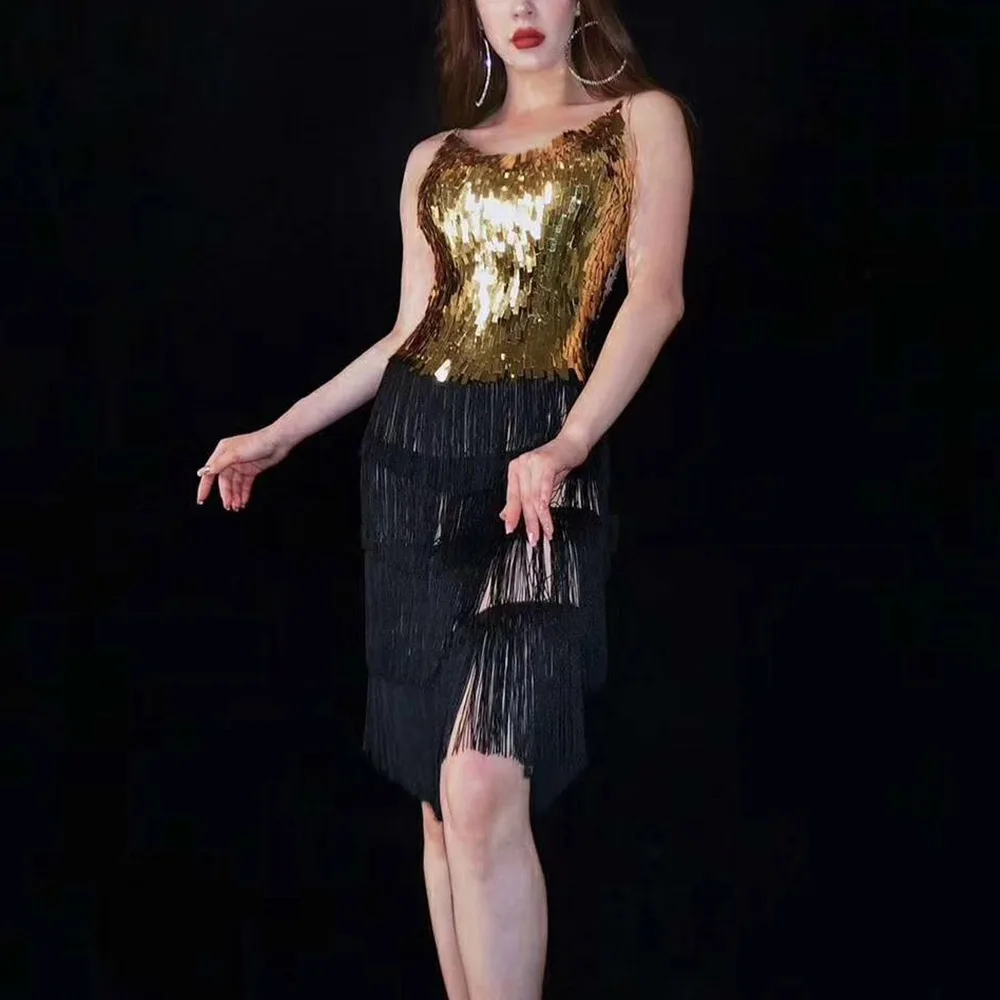 ステージ衣装ゴールドスパンコールタッセルラテンダンスのドレスタンゴラテンダンス衣装女性 サルサダンスウェアダンス衣装ドレス Aliexpress ノベルティ 特殊用途