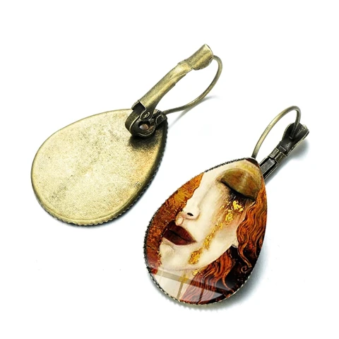Style 2 Сережки с французскими крючками из Сианского слёзы Божия Густава Климта художественные картины поцелуй каплевидные стеклянные сережки классические винтажные стильные ювелирные изделия - Окраска металла: Style 2