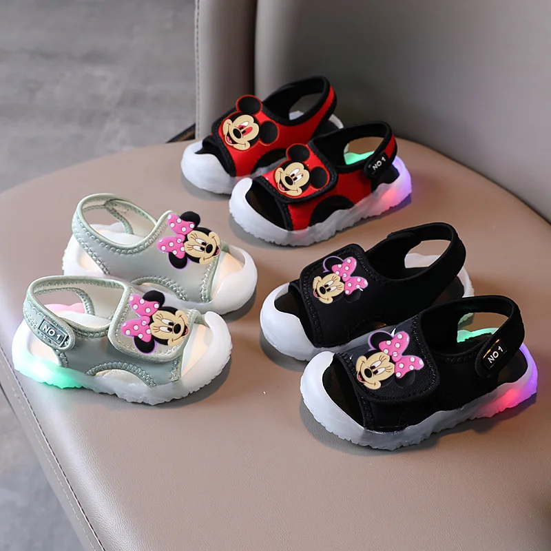 Disney Mickey Mouse Minnie Children Sandals 2021 New Summer Led Sandals