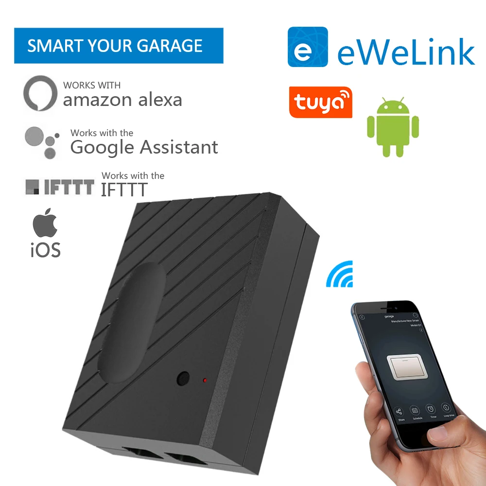 

Ewelink tuya WiFi Switch Garage Door Controller for Car Garage Door Opener APP Remote Control Timing Voice Control Alexa Google