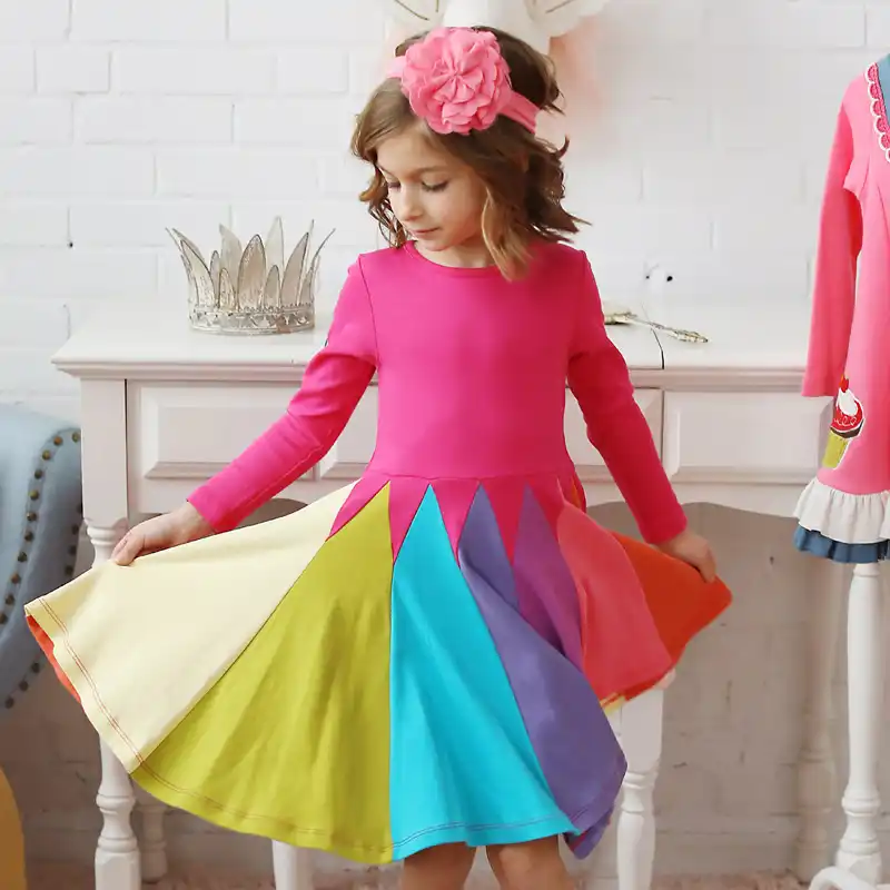 Arc En Ciel Bebe Filles Robe Patchwork Fille Robes A Manches Longues Robe Princesse Fille Vetements Mini Decontracte Enfants Costume Enfants 21 Aliexpress