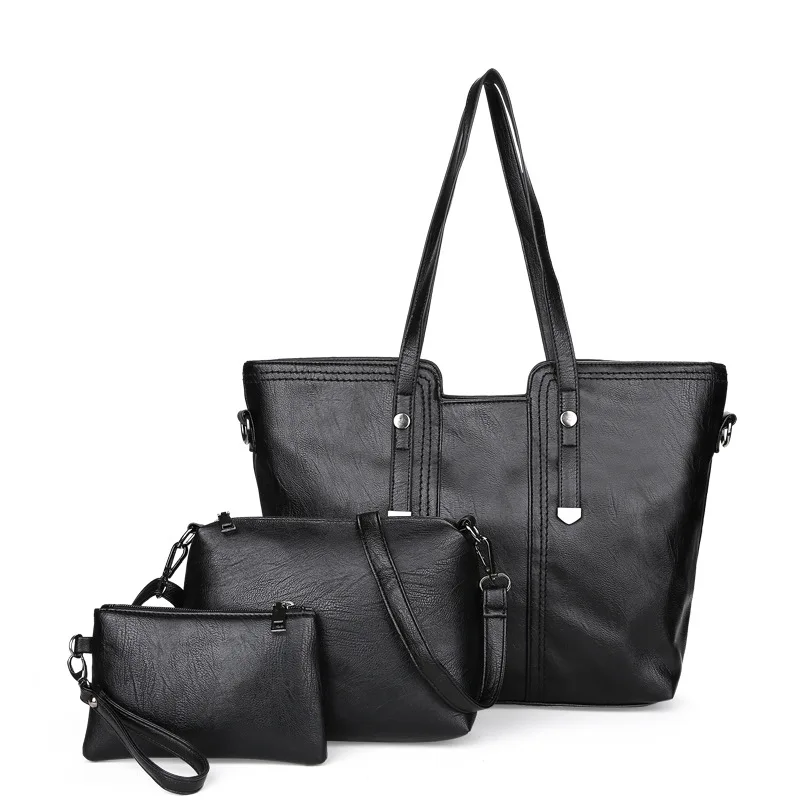 

New Style 2018 Handbag Shoulder Oblique ruan pi bao Simple Fashion Three-piece Set Different Size Bags Middle-aged Mommy Bag