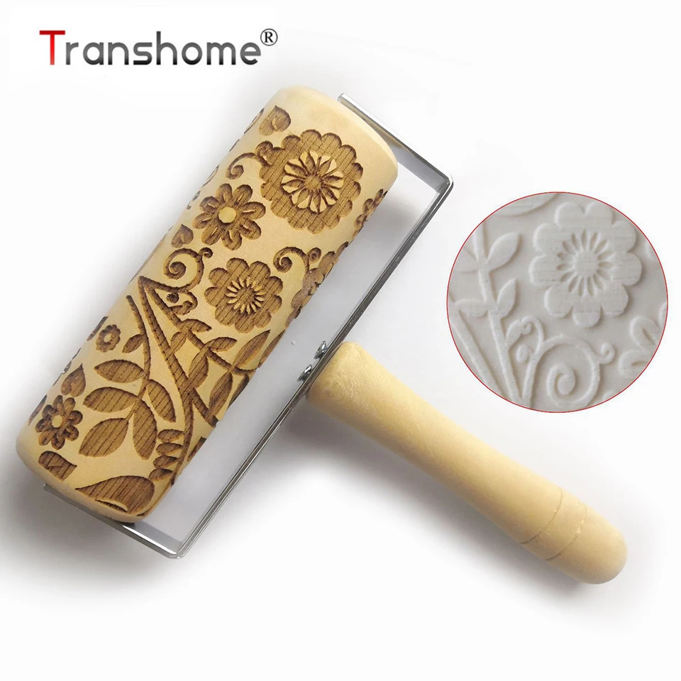 

Transhome Christmas Embossing Rolling Pin 13.9*5 cm Fondant Cake Dough Engraved Roller Reindeer Snowflake Baking Cookies Tools