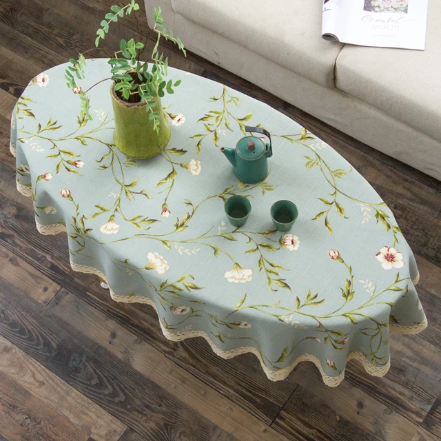 Oval Tea Table  American Fresh Small Broken Flower Tablecloth Cotton Linen New Year's Tablecloth  Coffee Table for Living Room B