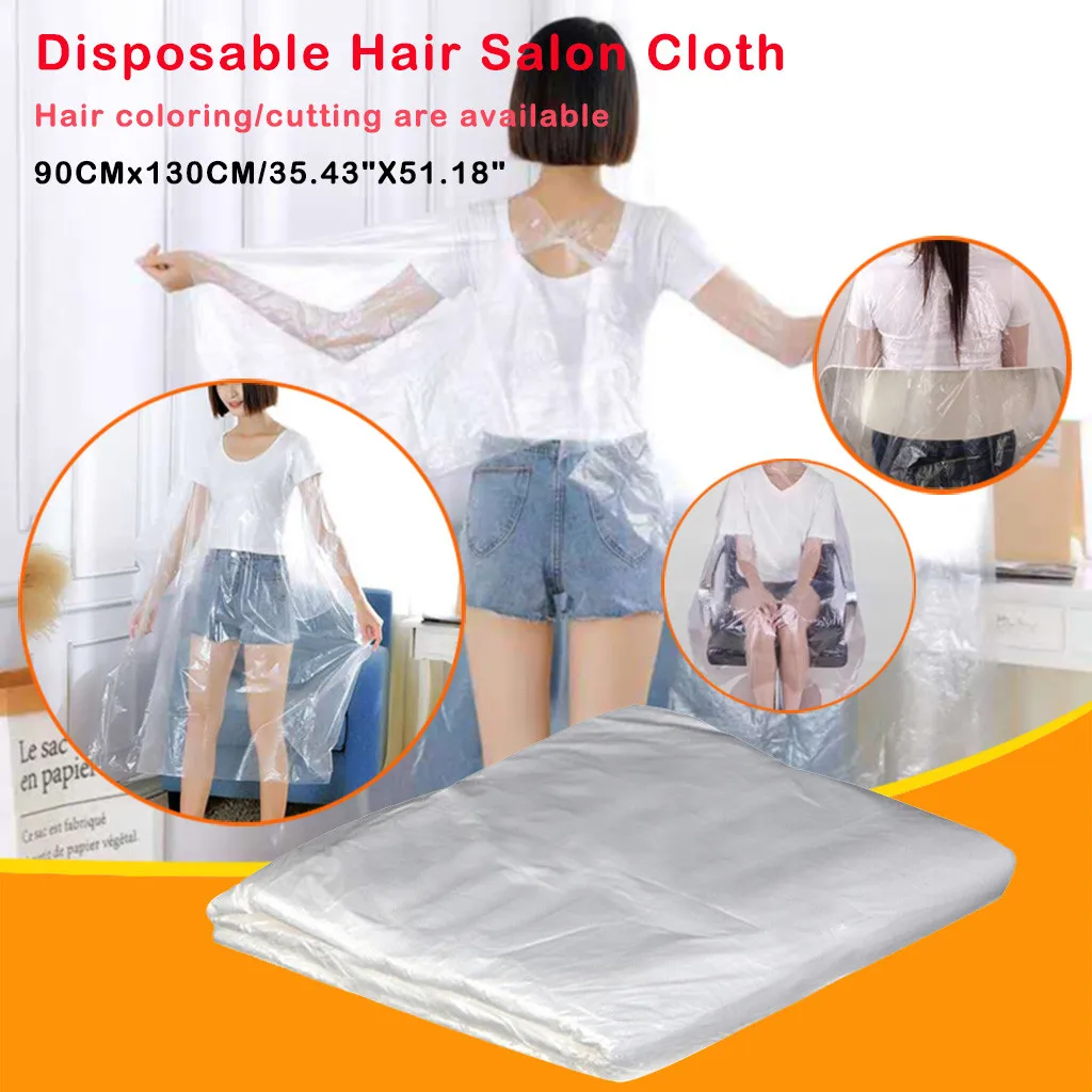 

50/100 Pcs Disposable Hairdressing Capes PE Waterproof Apron Cutting Perm Dye Hair Cape Barber Transparent Hairdressing Cloth