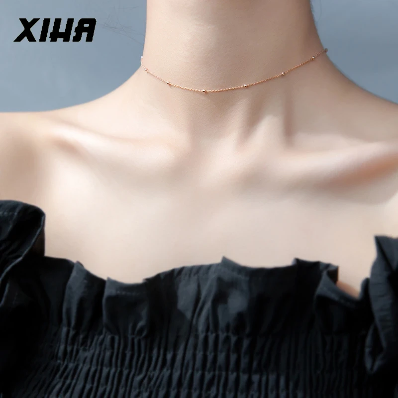 XIHA 925 стерлингового серебра ожерелье Мода 2019 бусы колье для женщин розового