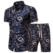 2021 Summer New Men's Clothing Short-sleeved Printed Shirts Shorts 2 Piece Fashion Male Casual Beach Wear Clothes