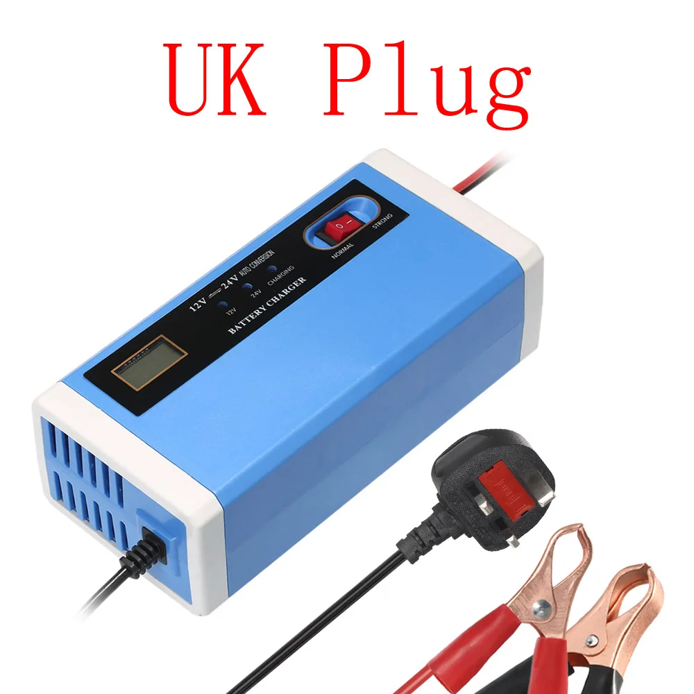 12V 24V 10A автомобиля Батарея Зарядное устройство Мощность зарядки интеллигентая(ый) ремонт Тип автоматический 3 этапа ЖК-дисплей сухой мокрой свинцово-кислотных батарей 100AH - Цвет: UK Plug