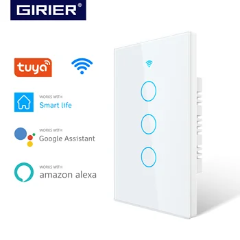 

Tuya Smart Wifi Touch Light Switch US, Smart Home Wall Switch 1 2 3 Gang with Sensitive Touch Panel, Work with Alexa Google Home