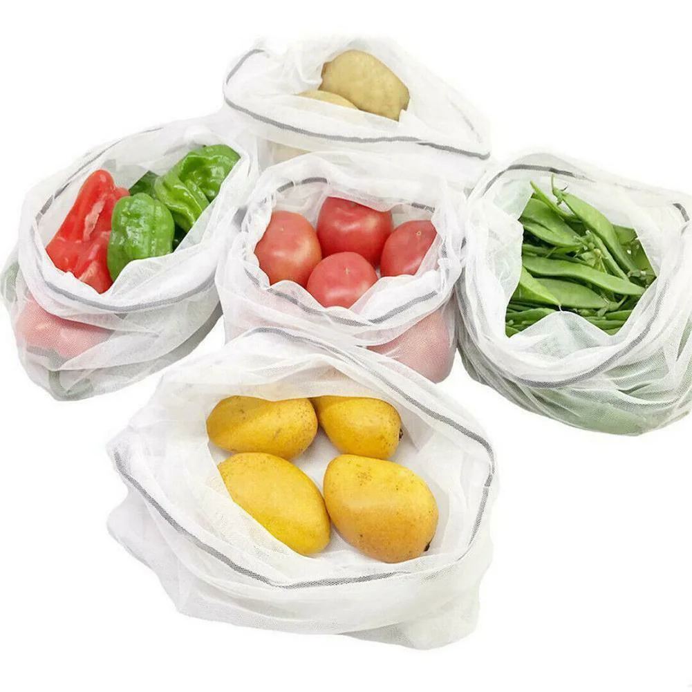 5 шт. сетчатый мешок моющийся продуктовый кухонный многоразовый складной Домашний Органайзер для игрушек хранение Drawstring шопинг фрукты овощи
