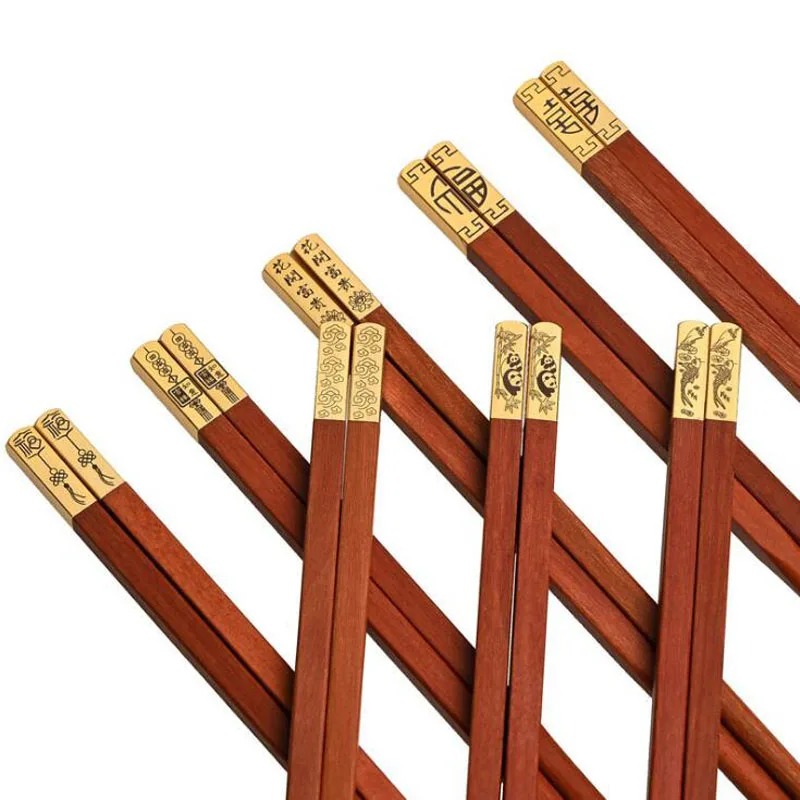 

100pairs Chinese Chopsticks Wood Metal Chopsticks Engrave Sushi Food Sticks Reusable Chopsticks 25cm