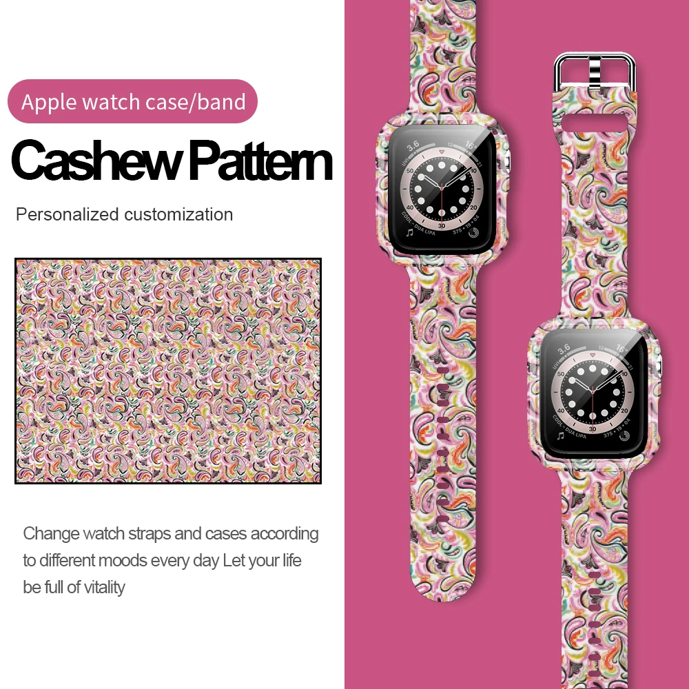 Case+Bands for Apple Watch Band 44 40 42 38mm with Screen Protector Cover, Glass+Silicon Wristband Strap for iWatch SE 654321