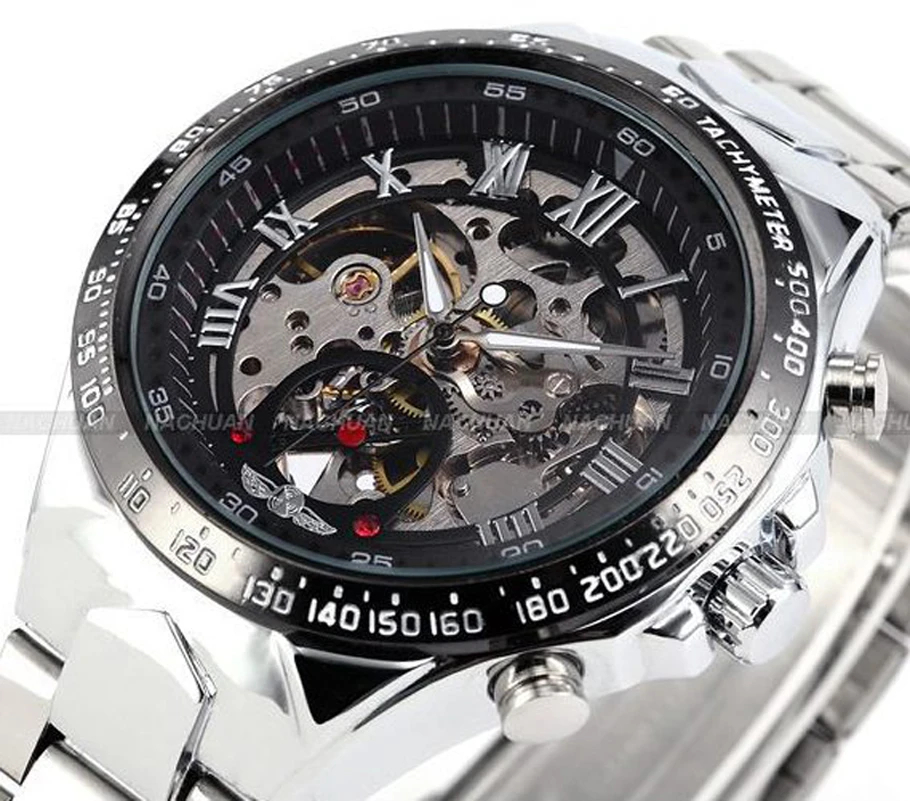 Winner mens watches top brand luxury Full Steel Skeleton Automatic Mechanical Watch men relojes clock men Relogio Masculino