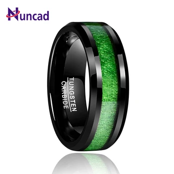 

Nuncad 2018 Vintage 8mm Width Inlaid Maple Electroplated Black Tungsten Carbide Ring with Green Line Wdding Jewelry T093R