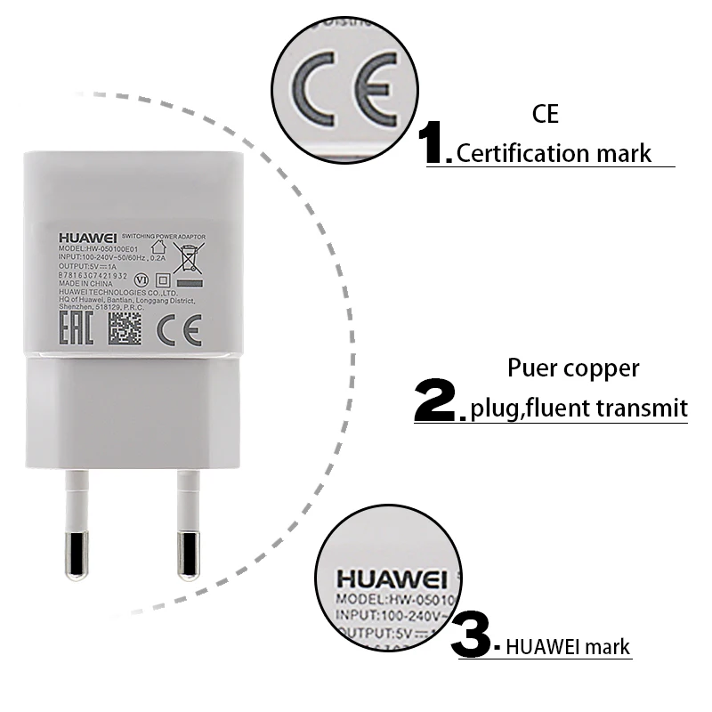 Зарядное устройство Huawei 5V1A с Micro USB кабелем для передачи данных настенный адаптер