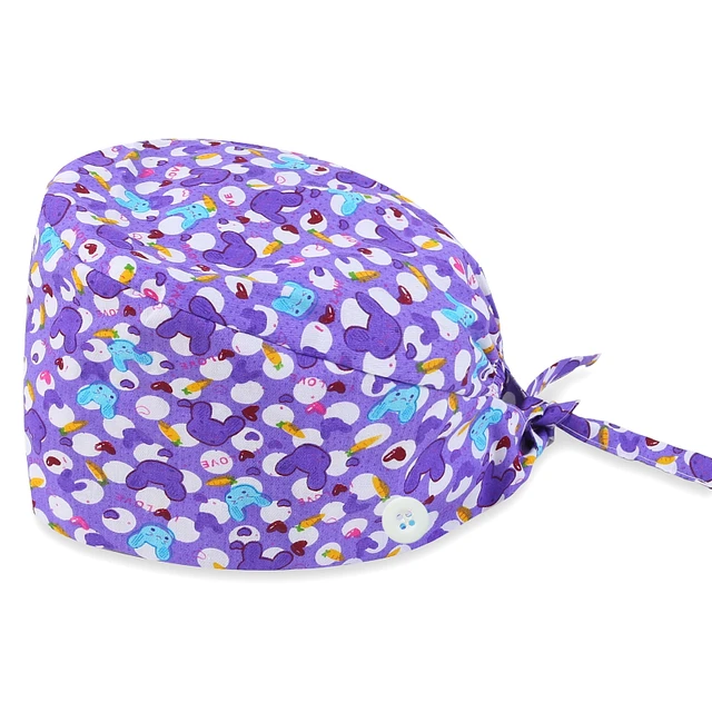 Hot Adjustable scrubs women Unisex Printing Cotton Scrub Hat Beauty Salon Working Caps Nurse Hat Elastic Nurse Accessories TZ-F141