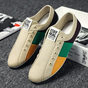 

Popular Young Boy Casual Shoes Slip-on Walking Men Canvas Shoes Beige Men Canvas Loafers Shoes Designer Casual Sneakers Mens