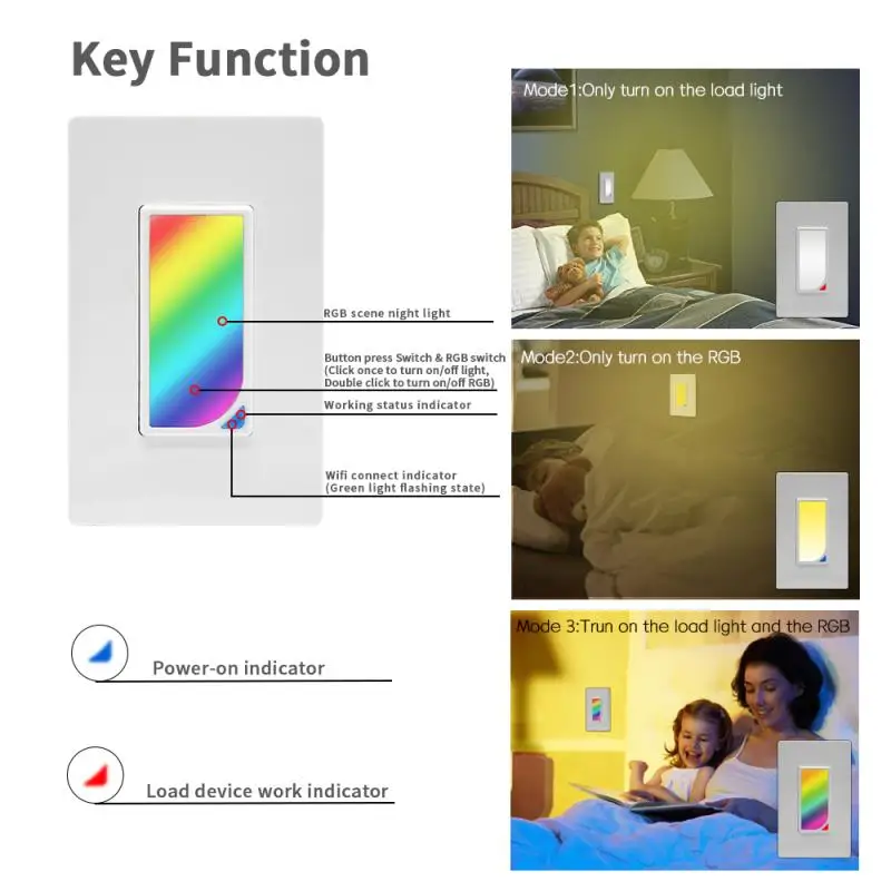 Smart Life Wall Switch with 2W RGBW Scene Light US Standard WiFi Light Switch Wireless Control Google and Alexa Compatible IFTTT