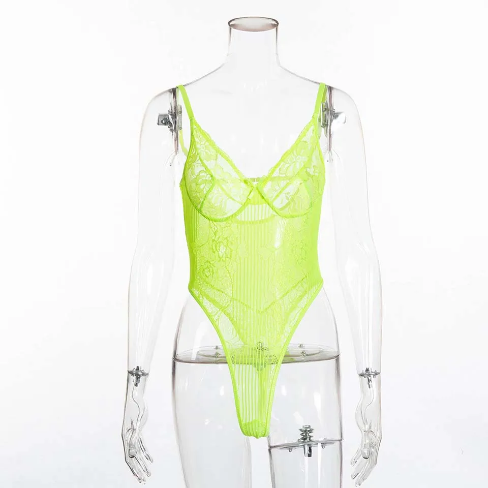 Neon Yellow Karlofea, сексуальный прозрачный кружевной сетчатый боди, топы для женщин, тонкий, без рукавов, на бретелях, боди, Короткий комбинезон, летние комбинезоны - Цвет: Neon Yellow
