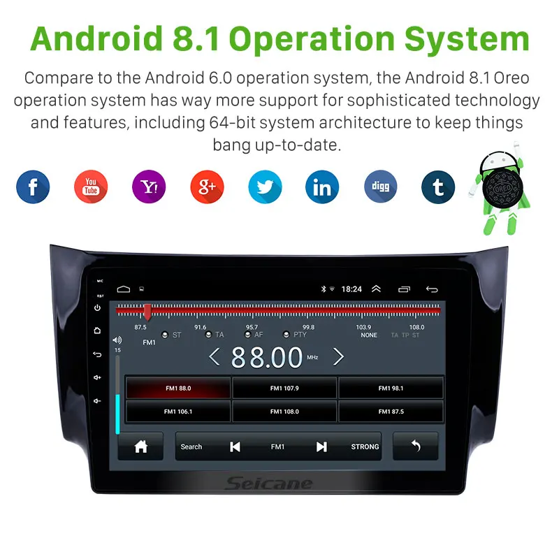 Sale Seicane 10.1" Android 8.1 Touch Screen radio Bluetooth GPS Navigation system For 2012-2016 NISSAN SYLPHY Steering Wheel Control 5