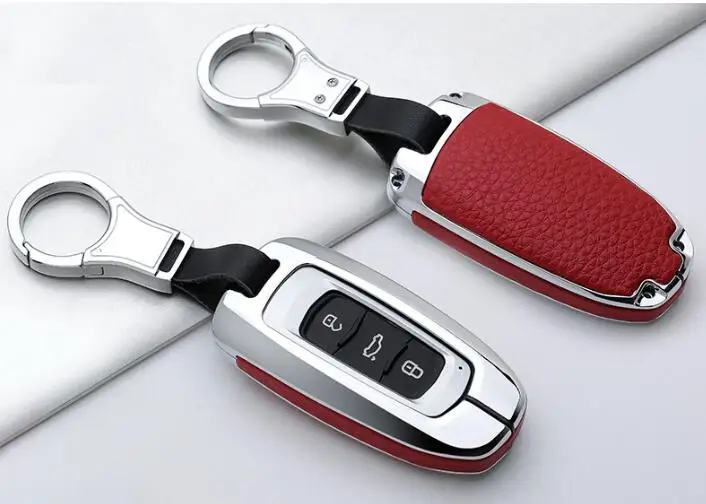 Silver Red Высококачественный автомобильный кожаный и металлический чехол для ключей, брелок для Geely Atlas Boyue NL3 EX7 Emgrand X7 EmgrarandX7 SUV GT GC9 borui - Название цвета: Silver Red