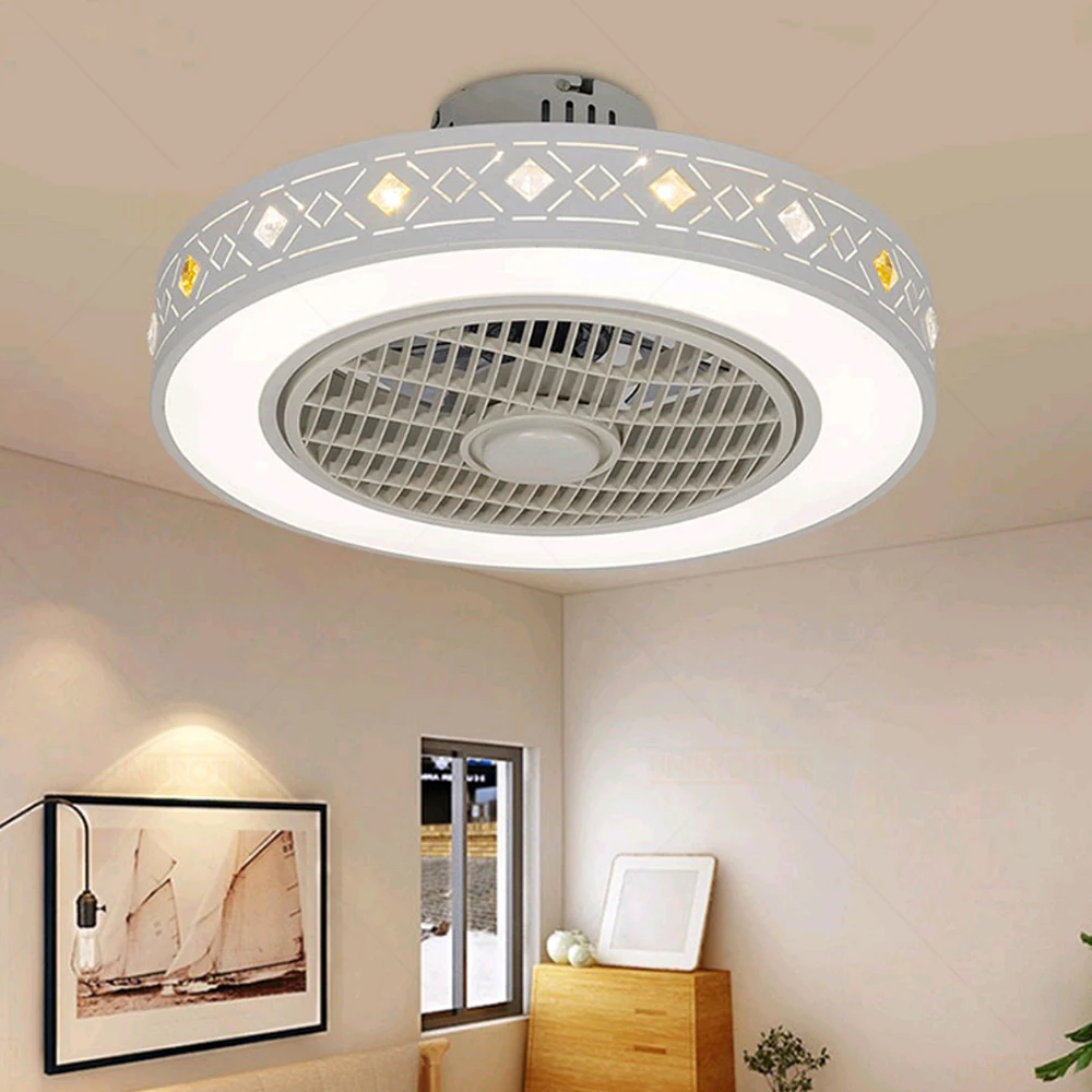 Smart Ceiling Fan with Remote Control Cell Phone Wi-Fi Indoor home decor 50-55cm ceiling fan with Light modern lighting circular