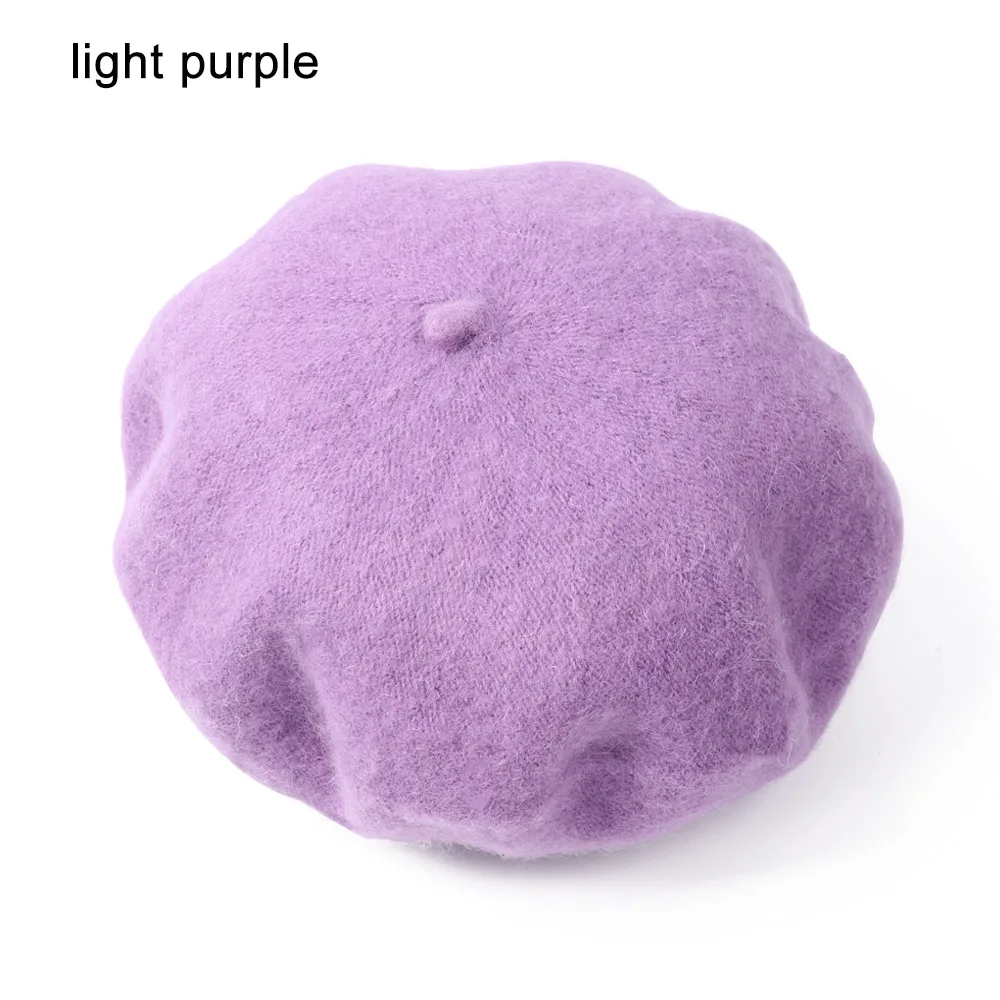 light purple Милая шерстяная шапка для маленьких девочек; винтажные осенне-зимние шапочки; Детские регулируемые береты для малышей; шапка из фетра в виде тыквы; шапка для художника - Цвет: light purple