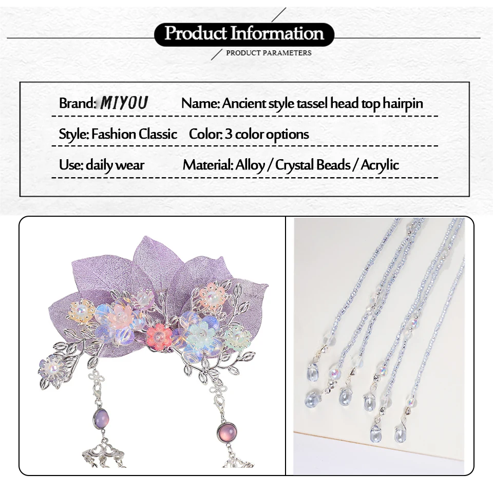Flower Hair Stick Crystal Alloy Flowers Hair Pin Vintage Chinese Hair Fork Handmade Bridal Jewelry Accessories