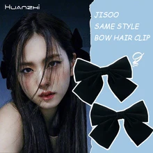 

HUANZHI 2021 Trendy Black Velvet Bow Elegant Hair Clip 2PCS JISOO Same Hair Accessories for Ladies Girls Fashion Party Jewelry