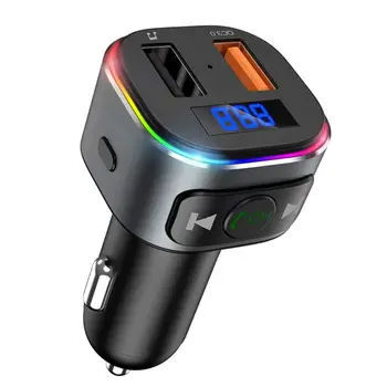 

T46Q Bluetooth Car Adapter MP3 Colorful Atmosphere Lamp FM Transmitter QC3.0 Dual USB Ports Radio 7 RGB LED Backlit