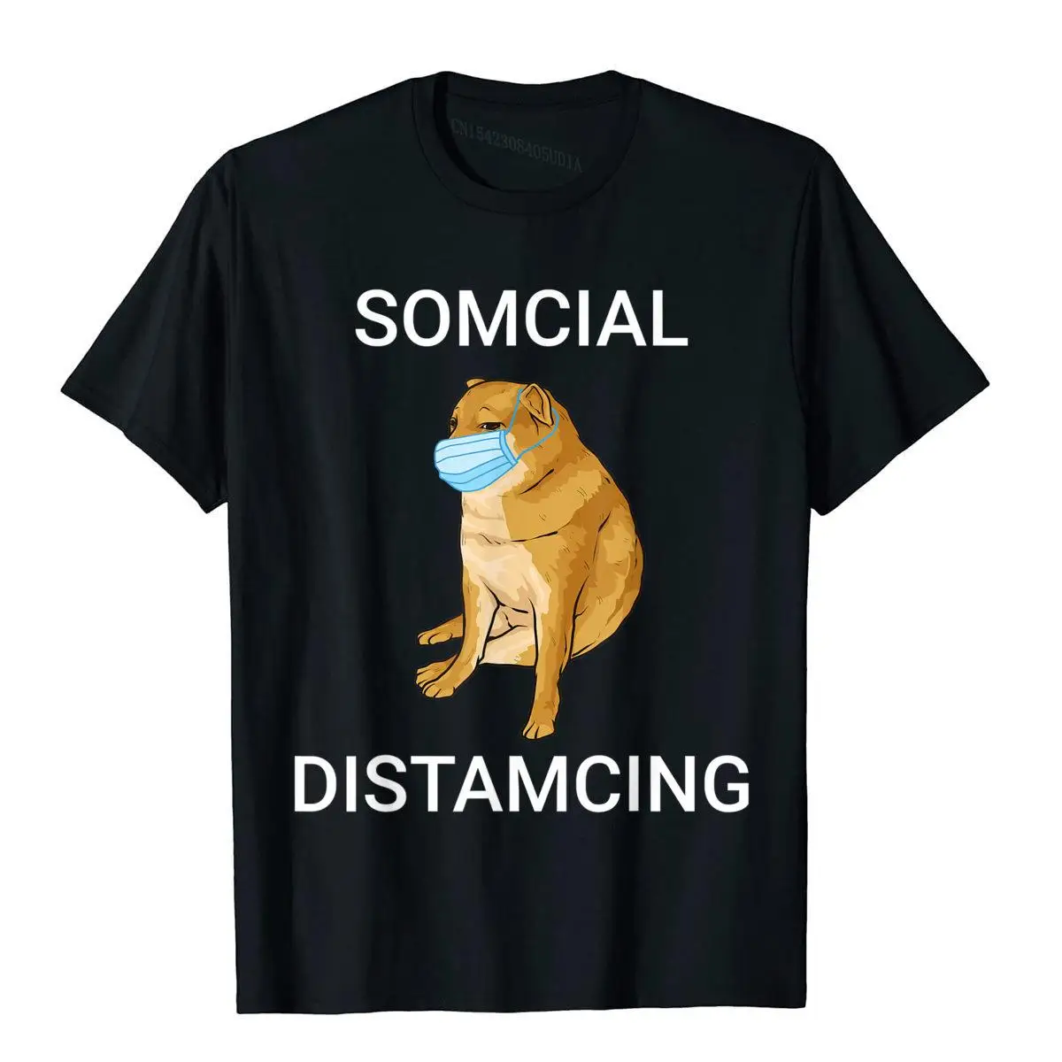 Somcial Distamcing Cheems Dog Funny Shiba Inu Dank Meme T-Shirt__97A1888black