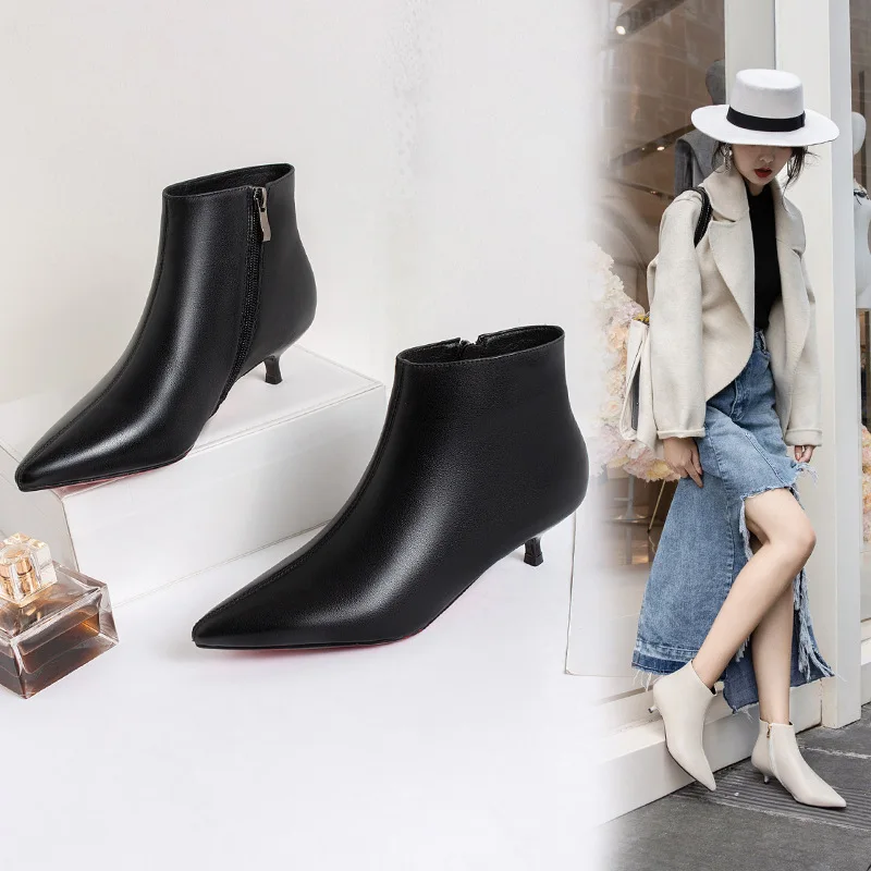 

Low Heel Martin Short Boots Women's Pointed Short Boots Cat with Versatile Thin Heeled Small Heel 3cm Ankle Boots And Short Boot