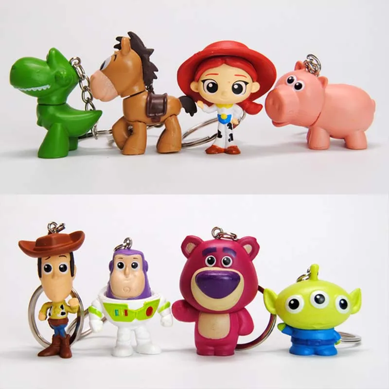 

Toy 4 Woody Aliens Buzz Lightyear Jessie Pig Horse PVC Action Figure Toy Doll Cute Keychain Key Chain Ring Kids Gift B735