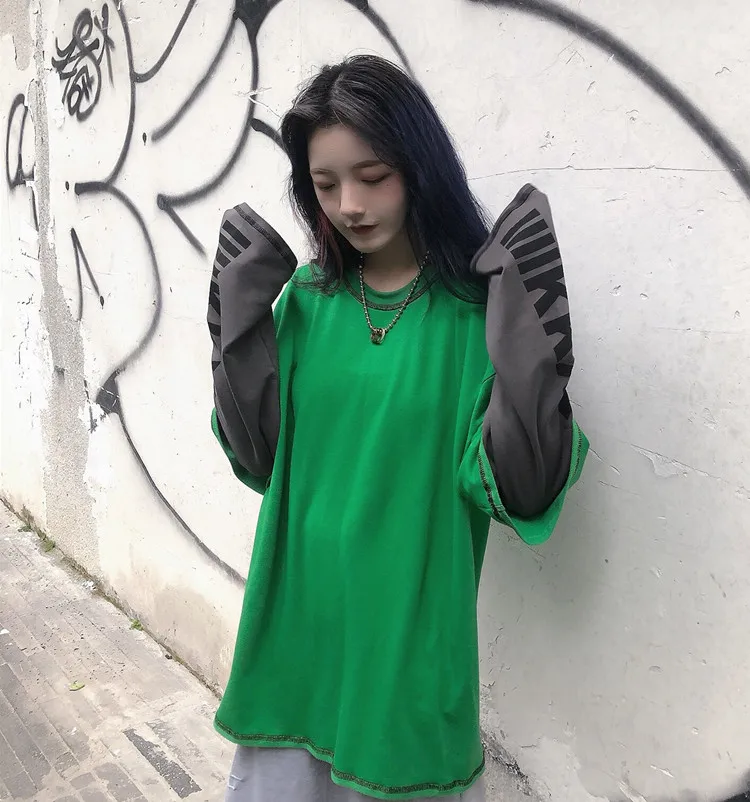 Woherb Harajuku поддельные 2 шт. футболки женские топы с принтом букв лоскутное Корейский Modis свободные весна осень леди футболка