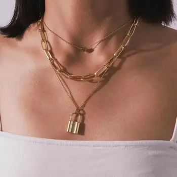 

KSRA Heart Lock Thick Chain Necklace Women Punk Link Padlock Chunky Pendant Necklace Fashion Gothic Hip Hop Jewelry