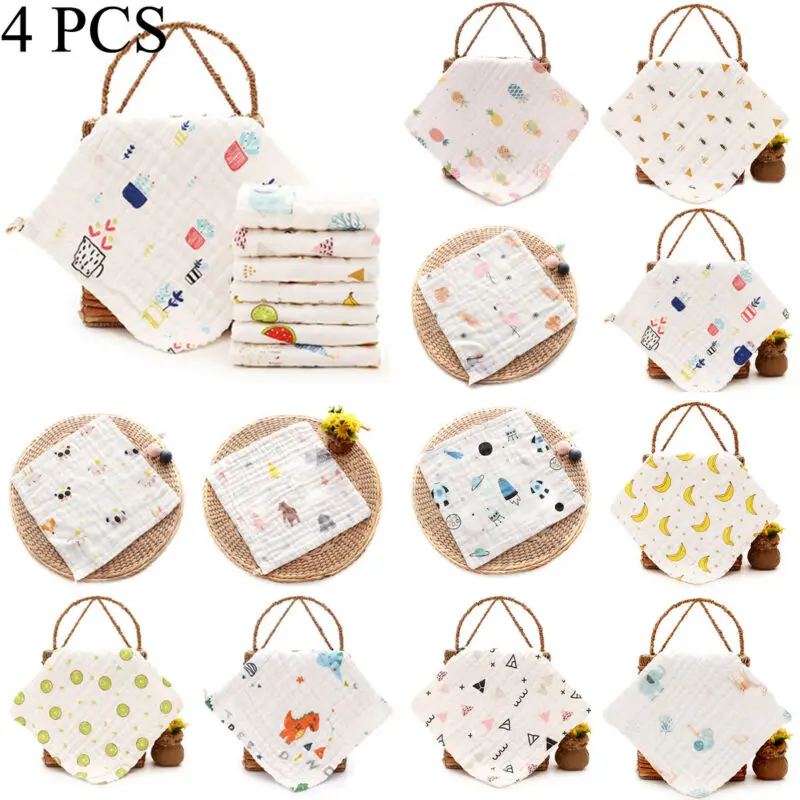 

2019 Baby Accessories 4PCS/set Baby Boy Girl Bibs Newborn Scarf Feeding Smock Infant Towel Burp Cloths Cotton Bibs Burp Cloth