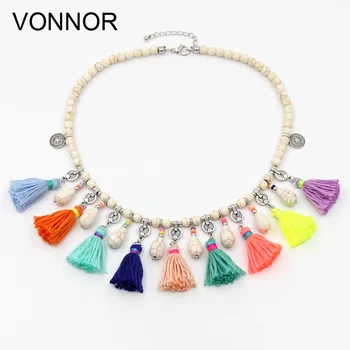 

Women Statement Necklace Natural Stone Beaded Strand Bohemian Tassel Water Drop Pendant Necklace Jewelry Sweater Chain