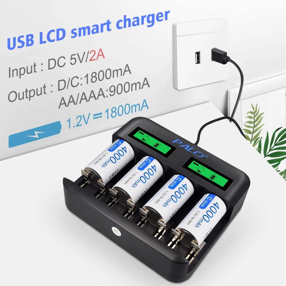 2-8pcs C Size LR14 Rechargeable Battery 4000mAh Type C Battery 1.2V NI-MH Rechargeable C Batteries for Flashlight Gas Cooker