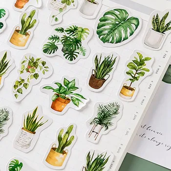 

Green plants Paper Small Diary Mini Japanese Cute box Stickers set Scrapbooking Cute Flakes Journal Stationery