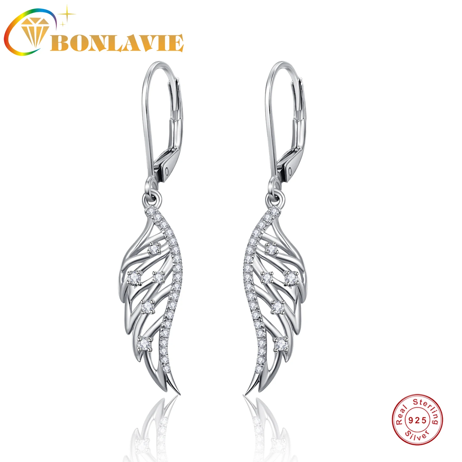 

BONLAVIE Angel Wing Earrings 925 Sterling Silver Earring for Women Engagement and Wedding