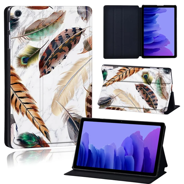 Tablets Case for Samsung Galaxy Tab A7 10.4 Inch 2020 T500/T505 Printed Feather PU Leather Tablet Stand folio Cover+ Free Stylus 22.multi colored fea