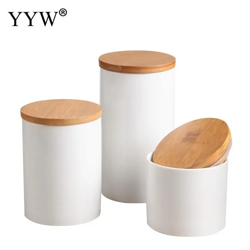 

Ceramic Storage Jars For Spices With Wood Lid White Nordic Cans For Storage In The Kitchen Bulk Food Container Can Bank Home