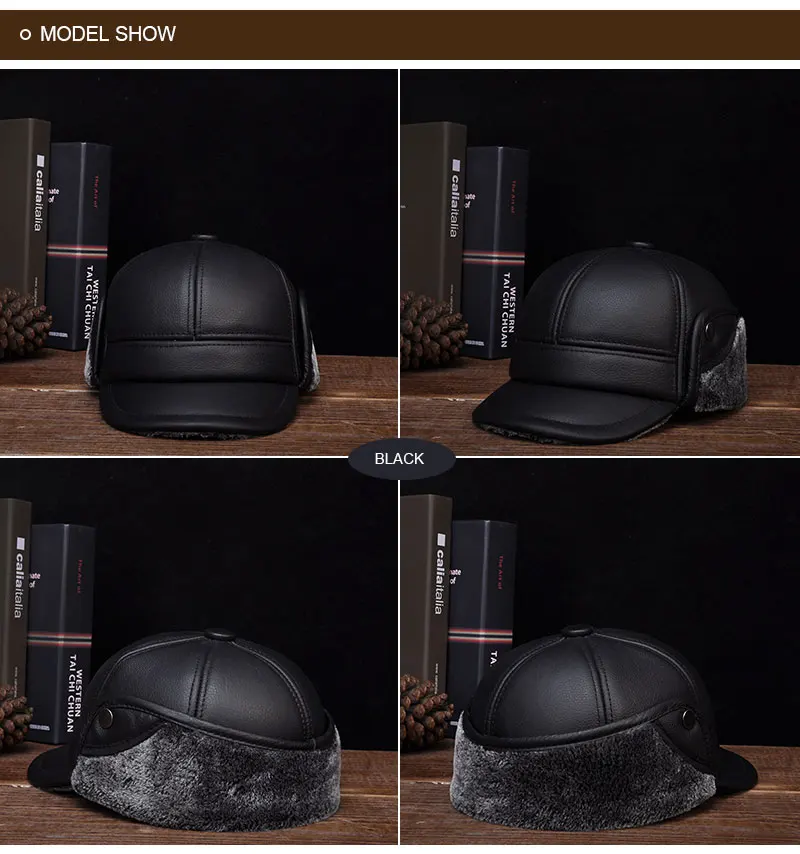 HL104 новые стильные зимние теплые русские шапки из натуральной кожи мужские бейсболки из натуральной коровьей кожи