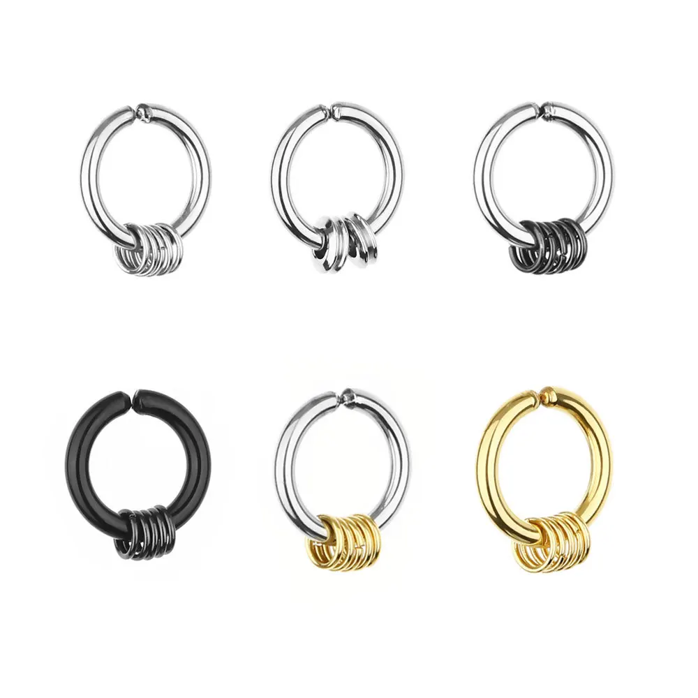 Fake Hoops Men's Stainless Steel Painless Clip on Ear Earrings for Teens Women Male Punk Cool Stuff Non Piercing Without Holes ear clip earrings clip earrings ear clip