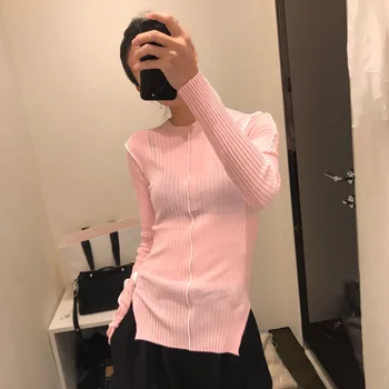 

Early Both Sides Slit Contrast White Edge Slim Fit Slim And Versatile Backing Knitting Shirt