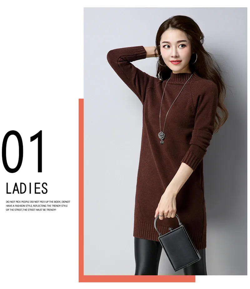 Fashion Candy Color Winter Gold Fleece Sweaters Women Slim Solid Mid-long Sweater Dress Thickening Warm Knitted Pullovers Y8207